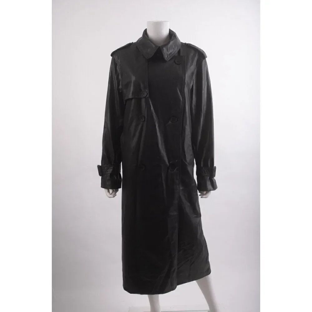 Zara Womens Faux Leather Black Trench Coat Jacket L Large 4369/241 NWOT NO BELT